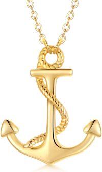 wholesale 14K Gold Anchor with Rope Design Pendant Necklace for Women - 18 Inches Long Chain-Yellow Gold gold