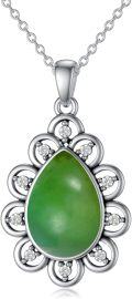 wholesale 925 Sterling Silver Green Jade Teardrop Pendant Necklace with Cubic Zirconias for Women-0-0