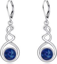 wholesale Sterling Silver Spiral Dangle Earrings with Black Onyx Peridot Pink Cat Eye Lapis Lazuli Turquoise Moss Agate Moonstone Amethyst Mustard Seed Leverback Jewelry Gifts for Women Teens-Lapis Lazuli Earrings