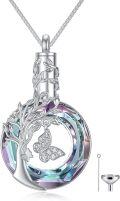 wholesale TOUPOP Tree Of Life Urn Necklace For Ashes Sterling Silver Butterfly Cremation Jewelry For Ashes Round Crystal Memorial Pendant Jewelry For Women Friends Mom (tree Of Life & Butterfly) -0-0