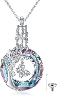 wholesale TOUPOP Tree Of Life Urn Necklace For Ashes Sterling Silver Butterfly Cremation Jewelry For Ashes Round Crystal Memorial Pendant Jewelry For Women Friends Mom (tree Of Life & Butterfly) -undefined