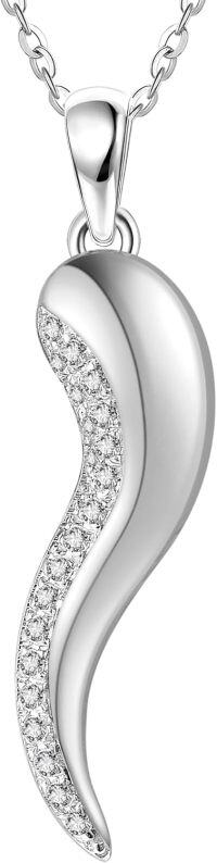 wholesale 925 Sterling Silver Angel Wing Pendant with Cubic Zirconia Chain Necklace for Women Girls Gifts 45cm Length-Italian Horn