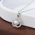 wholesale 925 Sterling Silver Round Freshwater Pearl Cubic Zirconia Circle Pendant Necklace for Women-0-1