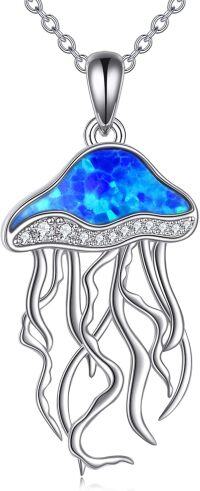 wholesale 925 Sterling Silver Jellyfish Opal Pendant Necklace Blue Fire Gemstone Chain Gifts for Her-Jellyfish