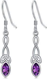 wholesale 925 Sterling Silver Celtic Knot Dangle Earrings with Birthstone Trinity Gift-02-Feb(Amethyst)