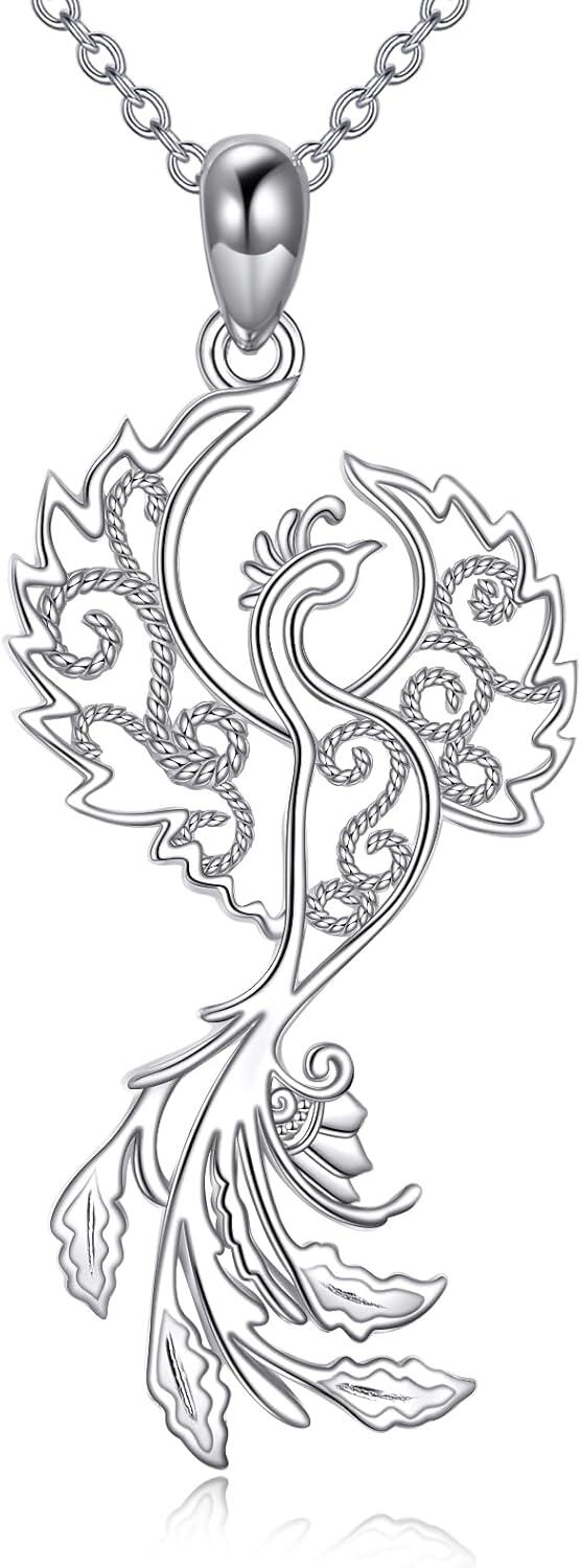 Sterling Silver Bird Filigree Pendant Necklace Dove Cardinal Hummingbird Phoenix Raven Women s Mother s Day Gift-Phoenix
