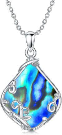 wholesale Sterling Silver Natural Gemstone Filigree Teardrop Pendant Necklace for Mom-Abalone Shell