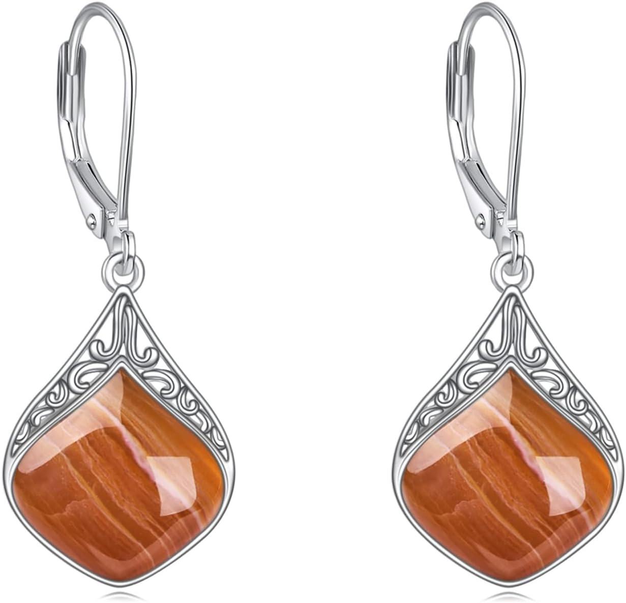 Sterling Silver Celtic Teardrop Filigree Earrings Jewelry Gifts for Women-Orange anate teardrop earrings