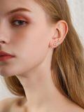 wholesale 925 Sterling Silver Rose Flower Zircon Two Tone Platinum Rose Gold Clip Earrings-0-2