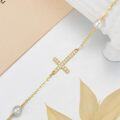 wholesale 10k Gold Cross Bracelet with Moissanite and Freshwater Pearls for Women Confirmation Gifts 6.8-8.4-0-3