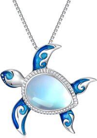 wholesale 925 Sterling Silver Blue Mother-of-Pearl Shell Sea Turtle Tree of Life Compass Pendant Necklace for Women Mom Ocean Lover -Moonstone Sea Turtle