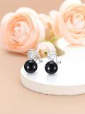 wholesale 925 Sterling Silver Heart CZ & Black Pearl Studs for Women-0-4