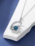 wholesale 925 Sterling Silver Moon & Blue Pearl Pendant Necklaces for Women - Love You to the Moon and Back-0-2