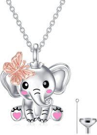 wholesale 925 Sterling Silver Elephant & Butterfly Cremation Urn Pendant Necklace with Funnel and Spoon - Keepsake Jewelry for Ashes of Loved One or Pet Memory Gifts-Elephant