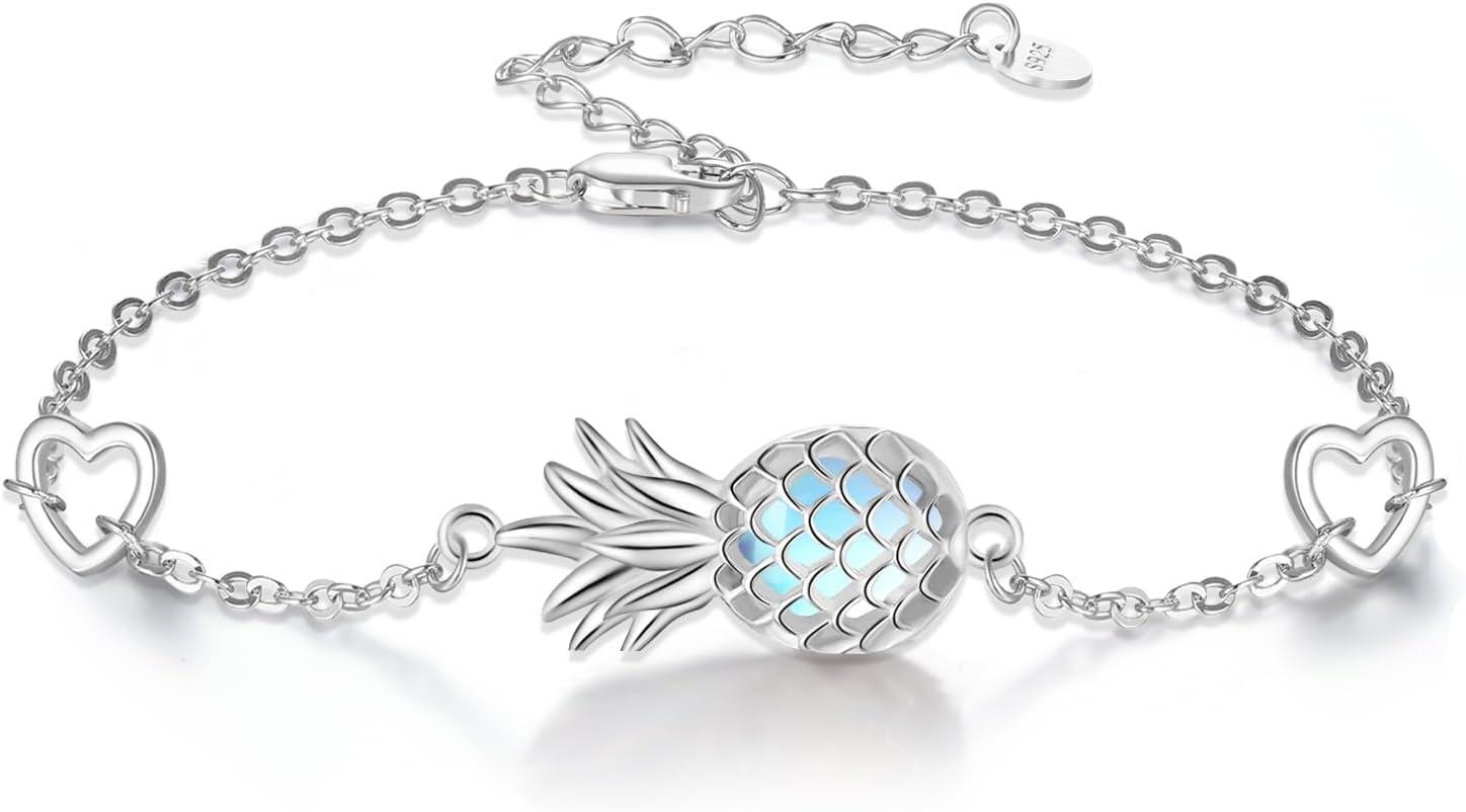 wholesale 925 Sterling Silver Moonstone Heart Charm Pineapple Bracelet-0-0