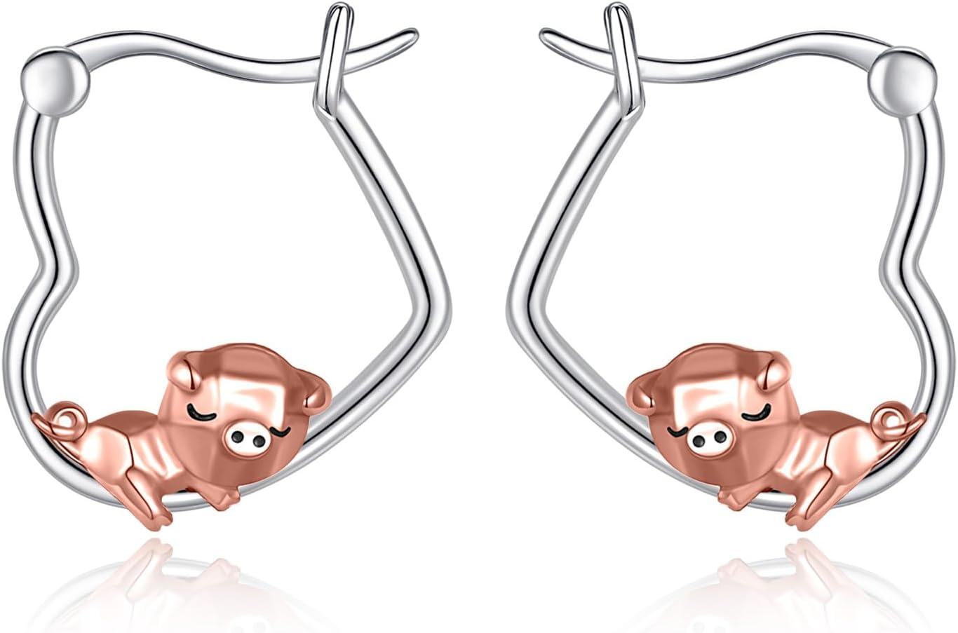 Sterling Silver Heart Hoop Animal Earrings Gifts for Women-0-0