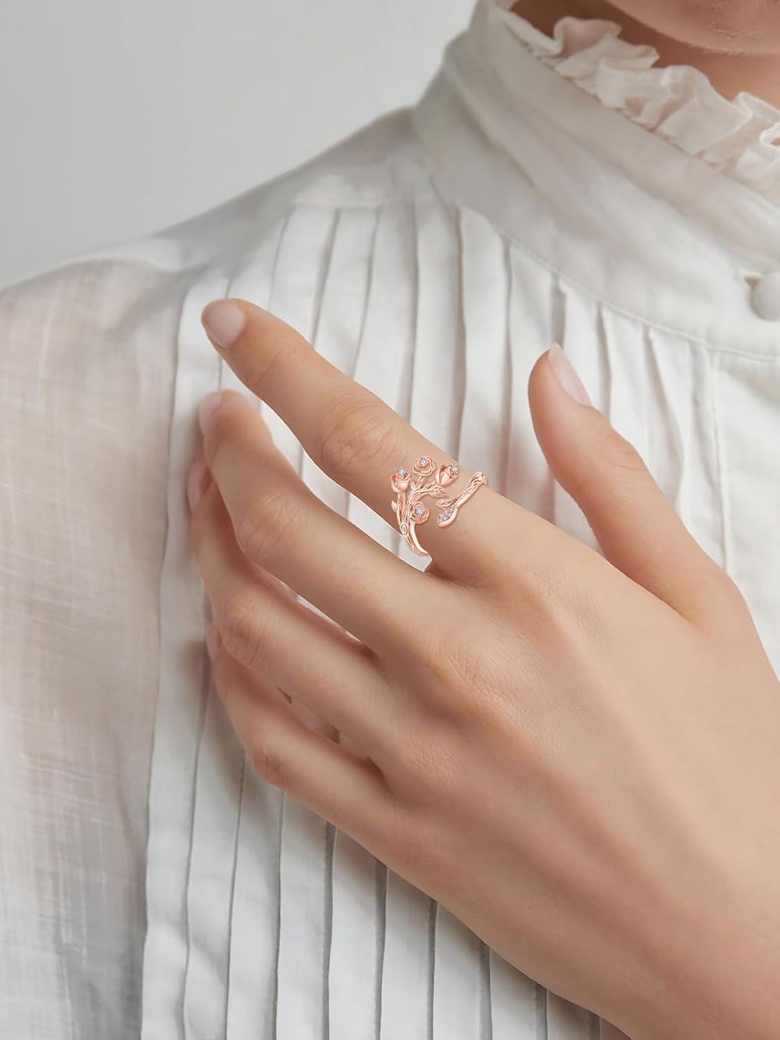 wholesale 925 Sterling Silver Rose Flower Ring Adjustable Rose Jewelry for Women-0-5
