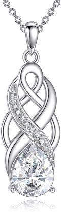 wholesale 925 Sterling Silver Infinity Knot Pear Cut Cubic Zirconia Celtic Pendant Necklace-0-0