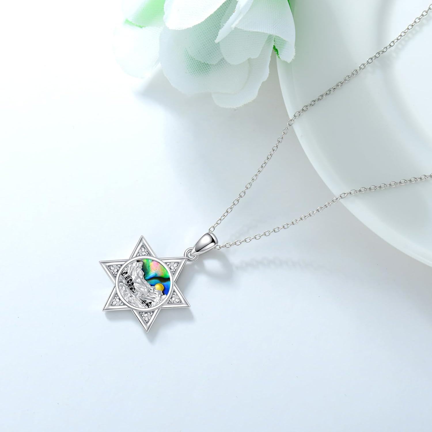 wholesale 925 Sterling Silver Abalone Shell Star of David Mountain Sun Masonic Compass Pendant Necklace for Women and Men-0-4