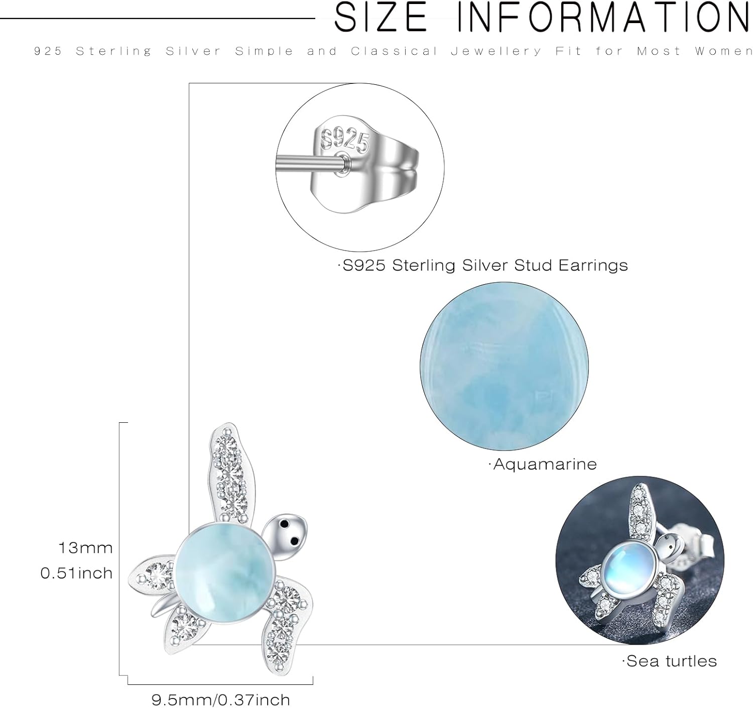 wholesale 925 Sterling Silver Turtle Stud Earrings with Larimar Moonstone and Turquoise - Ocean s for Women-0-2