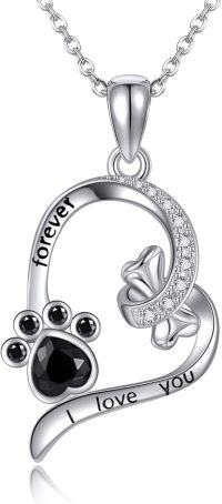 wholesale 925 Sterling Silver Black Crystal Paw Print & Heart Pendant Necklaces Gifts for Women Girls Mom Sisters Lover Friendship Birthday Christmas Anniversary Valentine's Day Presents Jewelry Set Accessories-paw print