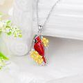 wholesale 925 Sterling Silver Red Enamel Cardinal Pendant with Yellow Flowers and Cubic Zirconia Stones Necklaces for Women-0-3