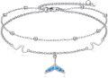 wholesale 925 Sterling Silver Mermaid Tail Charm Ankle Anklet with Blue Crystal Accents for Women-0-0