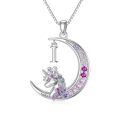 TOUPOP 14k White Gold Plated Pink Zircon Unicorn Moon Initial I Necklace-0-0