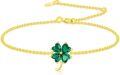 wholesale 14K Gold Four-Leaf Clover Emerald Crystal Charm Bracelet for Women Girls s-0-0