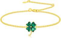 wholesale 14K Gold Four-Leaf Clover Emerald Crystal Charm Bracelet for Women Girls s-Emerald Clover