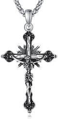 wholesale 925 Sterling Silver Black CZ Jesus Christ INRI Cross Crucifix Pendant Necklace for Men & Women-0-0