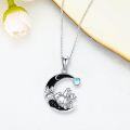 wholesale 925 Sterling Silver Moon Bear Family Necklace with Black Onyx and Blue Topaz Gemstone Pendant for Women Girls Gifts 48cm Chain Length-0-4