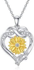 wholesale 925 Sterling Silver Heart-Shaped Sunflower Pendant Necklace for Women and Girls - Mothers' Day Gift-0-0