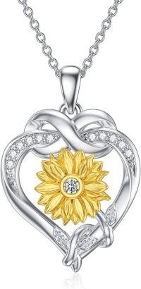 wholesale 925 Sterling Silver Heart-Shaped Sunflower Pendant Necklace for Women and Girls - Mothers' Day Gift-A-Sunflower