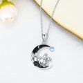 wholesale 925 Sterling Silver Moon Bear Family Necklace with Black Onyx and Blue Topaz Gemstone Pendant for Women Girls Gifts 48cm Chain Length-0-22