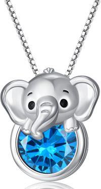 wholesale 925 Sterling Silver Birthstone Elephant Pendant Necklace for Women-December - Blue Topaz