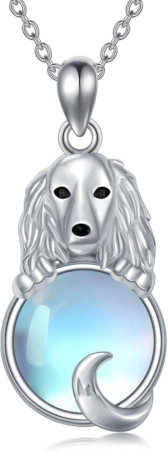 Sterling Silver Moonstone Dog Necklace for Women Memorial Jewelry Gift-Cocker Spaniel