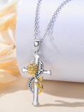wholesale 925 Sterling Silver Sunflower Angel Wing Cross Pendant Infinity Necklace with Yellow Gold Plating and Crystal Centerpiece-0-2