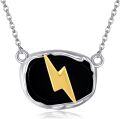 wholesale 925 Sterling Silver Black Onyx Gold Plated Lighting Bolt Pendant Necklace for Women and Men-0-0