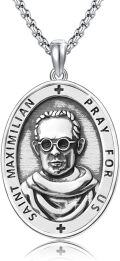 wholesale 925 Sterling Silver Catholic Patron Saint Maximilian Kolbe Medal Necklace Pendant Amulet -0-0