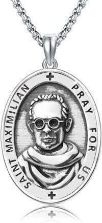 wholesale 925 Sterling Silver Catholic Patron Saint Maximilian Kolbe Medal Necklace Pendant Amulet -31a-St Maximilian Kolbe-31a-St Maximilian Kolbe