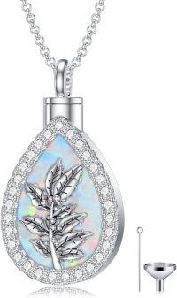 wholesale Sterling Silver Opal Birth Flower Urn Necklace for Ashes 12 Month Memorial Jewelry-12-December-Holly-12-December-Holly+Text