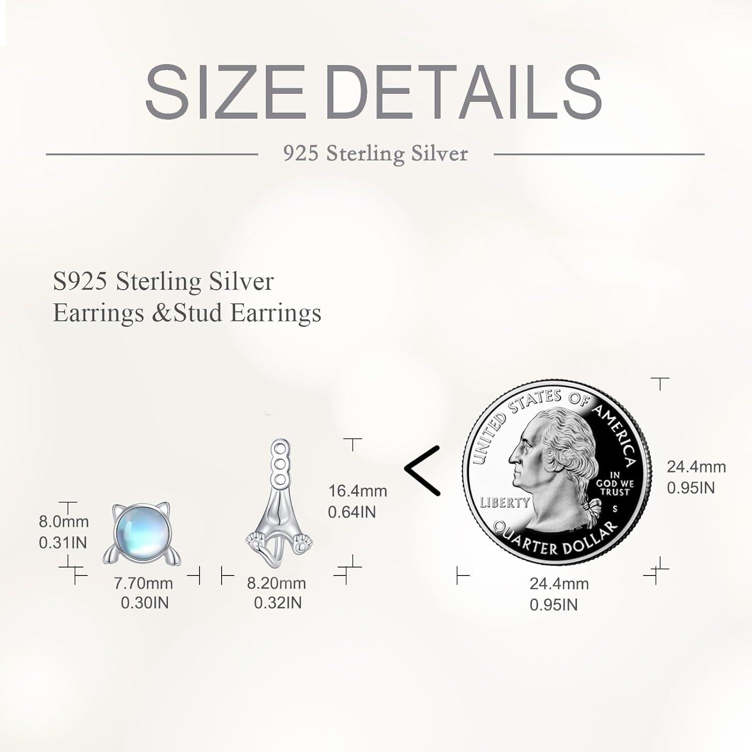 wholesale 925 Sterling Silver Moonstone Cat Stud Earrings for Women - Cute Animal -0-3