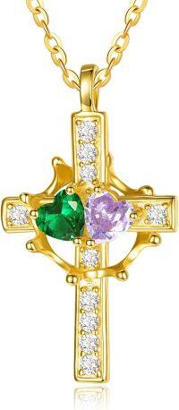 wholesale  Sterling Silver Birthstones Gold Cross Necklace for Women -05-06-May-Jun-05-06-May-Jun