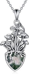 wholesale 925 Sterling Silver Moss Agate Mushroom Pendant Necklace for Women Birthday Gifts-0-0