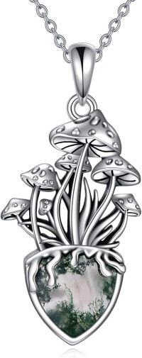wholesale 925 Sterling Silver Moss Agate Mushroom Pendant Necklace for Women Birthday Gifts-Mushroom