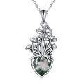 wholesale 925 Sterling Silver Moss Agate Mushroom Pendant Necklace for Women Birthday Gifts-0-0