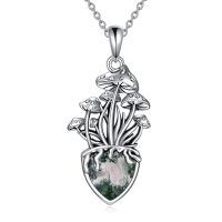 wholesale 925 Sterling Silver Moss Agate Mushroom Pendant Necklace for Women Birthday Gifts-Mushroom