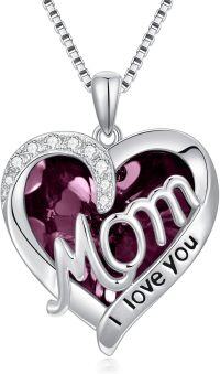 wholesale  14K Gold Plated Sterling Silver & Crystal Heart Birthstone Necklace for Mom, Women, Gift for Birthday, Mother's Day-06-June - Purple