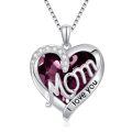 wholesale 925 Sterling Silver Purple Cubic Zirconia Heart Mom I Love You Pendant Necklace-0-0